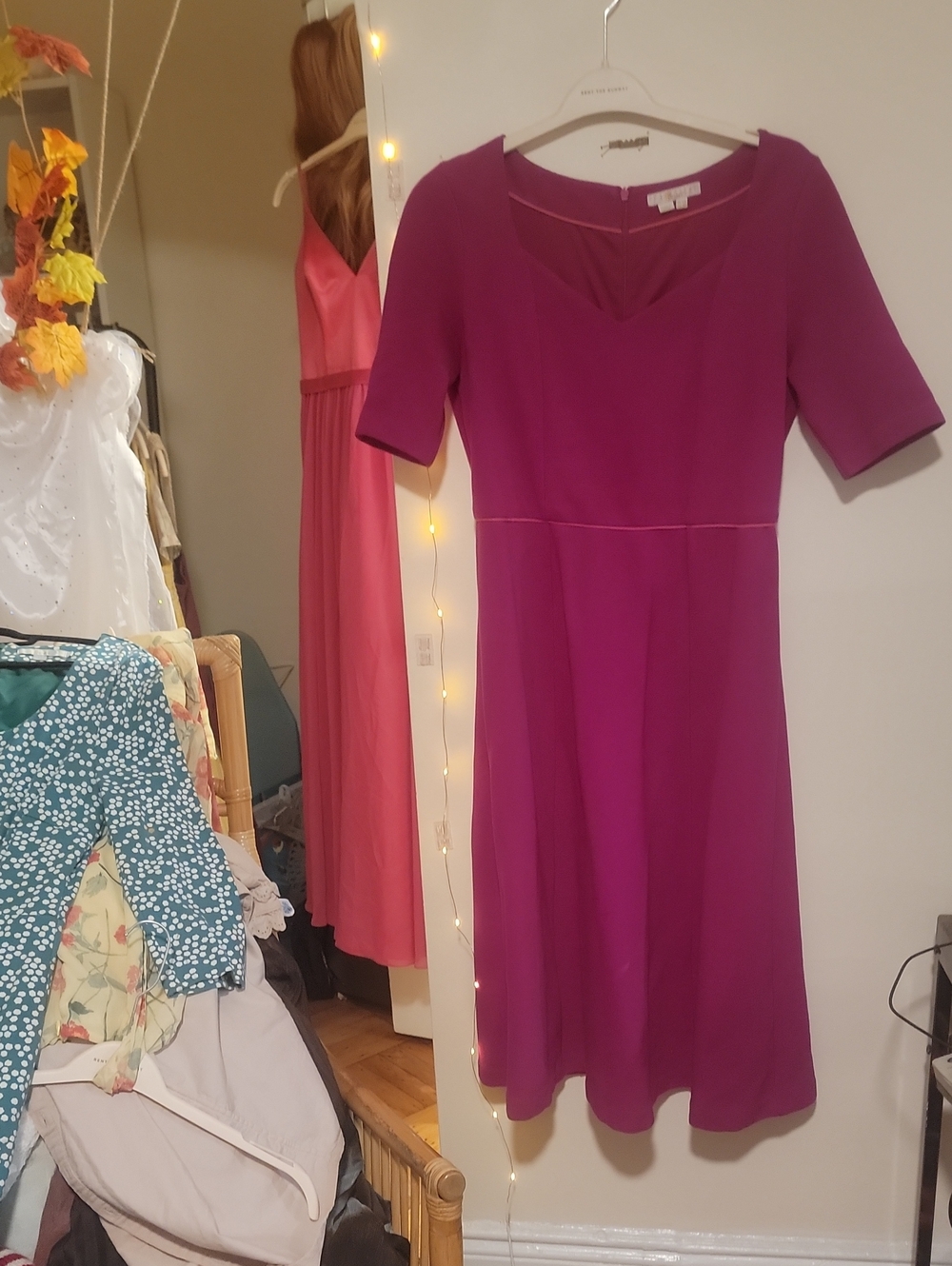 Boden Magenta Midi Dress with Sweetheart Neckline